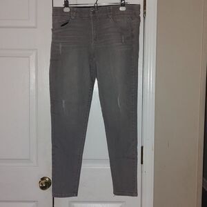 Democracy gray distressed wide elastic band AB solution skinny jeans  Sz 14 NWOT